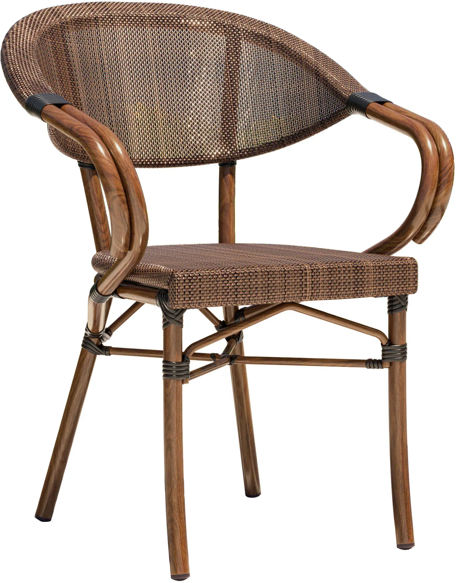 4er-Set Bistro Textilen Stuhl | Textilene | Grau-Braun | Stapelbar | Textilen Gewebe Stuhl, Terrassen Textilen Stuhl, Outdoor Textilen Stuhl