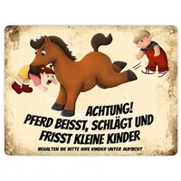 Trendaffe Metallschild XL mit Pferde Motiv und Spruch: Achtung!