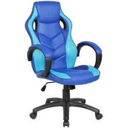 Dmora Gaming-Stühl Caloundra, Gaming-Sessel für Erwachsene, Schreibtischstuhl, 66x61h104/114 cm, Blau und Himmelblau