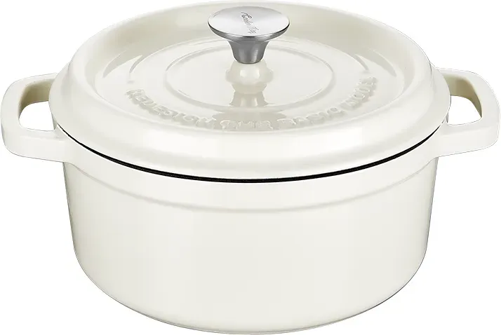 COOKER KING Chuanjia emaillierter Dutch Oven aus Gusseisen, robust, gleichmäßige Wärmeleitung, langanhaltende Wärme, Mandelweiß, 24 cm