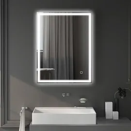 Homcom Badspiegel mit Beleuchtung 90x70 cm LED Spiegel Wandspiegel mit Memory-Funktion 3 Lichtfarben Beschlagfrei Lichtspiegel - Silber