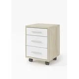 Stella Trading OFFICE LINE Rollcontainer in Eiche Sonoma Optik, Weiß - Mobiler Büroschrank mit Schubladen - Modernes Büromöbel Komplettset - 40 x 56 x 40 cm
