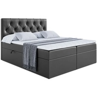 ALTDECOR Boxspringbett mit Matratze(20 cm hoch) und Topper(4 cm hoch), Polsterbett mit Kopfteil und Bettkasten - ROMAN - 180x200 - H4/Schwarz Kunst...