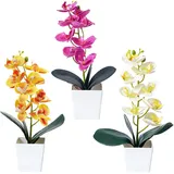 Liebesblume Künstliche Orchideen, 3 Stück Phalaenopsis Kunstpflanze, Orchideen künstlich 30cm, künstliche Orchideenblumen für Wohnzimmer Büro Dekoration (Rot Orange Gelb)