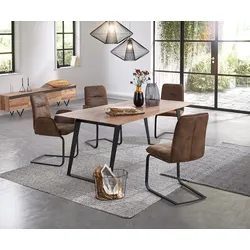 DELIFE Esstisch Edge 200x100 Akazie Natur Metall Schräg Schweizer Kante, Esstische