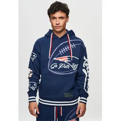Kapuzensweatshirt RECOVERED "NFL Patriots Go Pats", Herren, Gr. XXXL, blau, 100% Baumwolle, bedruckt, casual, normal, ohne Ausschnitt, Langarm, Sweatshirts, für alle New England Patriots-Fans