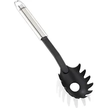 Leifheit Spaghettilöffel NylonSterling-Serie, Nudellöffel aus rostfreiem Edelstahl und Nylon zum Kochen ohne Kratzer, Nudelzange mit ovalem Griff und praktischer Aufhängeöse, Nudelkelle, Silber