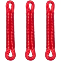 Relaxdays Wäscheleine 3er Set, 20m, PVC Wäscheseil mit Polyesterkern, extra stark, drinnen & draußen, Wäscheschnur, rot