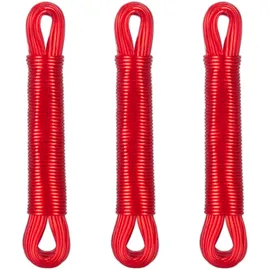 Relaxdays Wäscheleine 3er Set, 20m, PVC Wäscheseil mit Polyesterkern, extra stark, drinnen & draußen, Wäscheschnur, rot