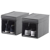 Schuhbox Faltbox Aufbewahrungsbox 2er Set Organizer Regal Box Kiste schmal grau