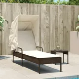 vidaXL Sonnenliege mit Dach Braun Poly Rattan