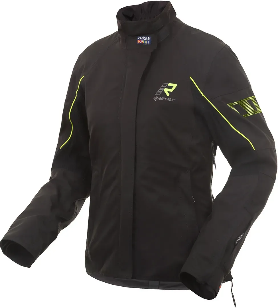 Rukka StretchDry Dames Motorfiets Textiel Jas, zwart-geel, 38 Voorvrouw