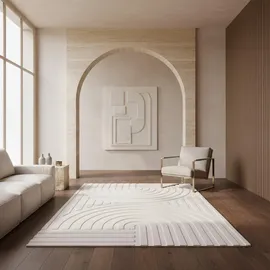 KADIMA DESIGN Teppich Kurzflor Waschbar LAVAREDO in Creme, im Boho-Stil, 160 x 230 cm