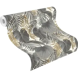 Rasch Textil Rasch Vliestapete tropische Blätter anthrazit gold 10,05 x 0,53 m