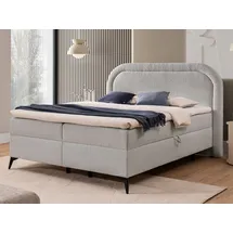 s-style möbel Boxspringbett Sonna mit Topper Bettkästen und Metallfüße aus Bouclé-Stoff, Bonellfedern grau