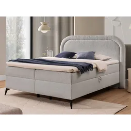 s-style möbel Boxspringbett Sonna mit Topper Bettkästen und Metallfüße aus Bouclé-Stoff, Bonellfedern grau