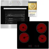 GGV Exquisit Exquisit Einbau Herd Set Backofen Glaskeramik-Kochfeld rahmenlos autark Timer, Silver