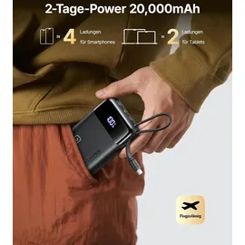 INIU 45W Power Bank, Ultra Klein 20000mAh mit Integriertem USB-C Kabel