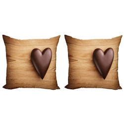 Kissenbezüge Modern Accent Doppelseitiger Digitaldruck, Abakuhaus (2 Stück), Schokolade Schokoladen-Herz auf Woods braun 40 cm x 40 cm