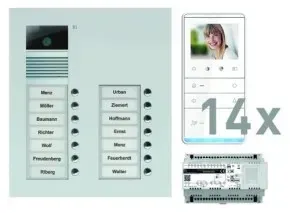 TCS PVU17140-0010 video:pack UP für 14 Wohneinheiten, mit Außenstation AVU 14 Klingeltasten + 14 x Video Freisprecher IVW6511 + Steuergerät