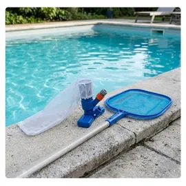 Relaxdays Pool Reinigungsset Blau/Orange/Silber 3-teilig