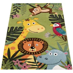 Kinderteppich PACO HOME "Diamond 650", grün, B:120cm H:16mm L:170cm, Polypropylen (PP), Teppiche, Spielteppich, 3D-Design, niedliches buntes Tier Motiv, Kinderzimmer