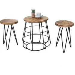 2er-Set Sitzhocker mit Tisch HWC-A80, Sitzgruppe, Industriedesign Echtholz MVG-zertifiziert