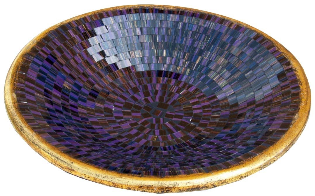 GURU SHOP Runde Mosaikschale, Untersetzer, Dekoschale, Handgearbeitete Keramik & Glas Obst Schale - Design 12, Violett, Größe: Klein (Ø 29 Cm), Schalen