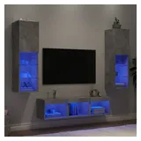 vidaXL 5-tlg. Wohnwand mit LED-Beleuchtung Betongrau Holzwerkstoff