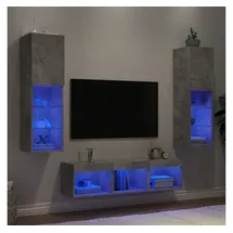 vidaXL 5-tlg. Wohnwand mit LED-Beleuchtung Betongrau Holzwerkstoff
