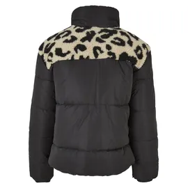 URBAN CLASSICS Ladies AOP Sherpa Mixed Puffer Jacket black/sandleo M - Beige/Schwarz - M