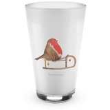 Mr. & Mrs. Panda Glas Rotkehlchen Schlitten - Transparent - Geschenk, Latte Macchiato, Heil, Premium Glas, Herzliche Motive