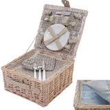Picknickkorb-Set-AM für 4 Personen, Picknicktasche + Kühlfach, Porzellan Glas Edelstahl, beige