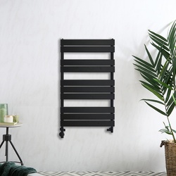 Design Handtuchheizkörper, Mischbetrieb, flache Heizlamellen - 975mmx600mm, Schwarz - Lustro