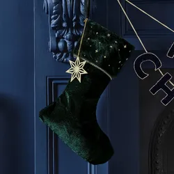 Samtig-Grüner Weihnachtsstrumpf 42cm