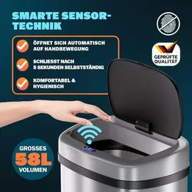 monzana Automatik Sensor Mülleimer 58 l Silber