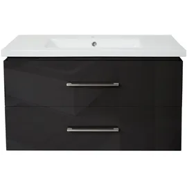 Mendler Premium Waschbecken + Unterschrank HWC-D16, Waschbecken Waschtisch, hochglanz 90cm ~ schwarz