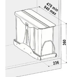 Victory Auszug Einbau-Abfallsammler 24 Liter grau mit Vollauszug ab 300 mm Schrank