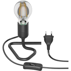 ledscom.de Tischlampe TRIN Lampen-Fassung Triangle Dreieck-Fuß schwarz Stecker Schalter + E27 LED Lampe 370lm, extra-warmweiß