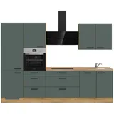 Nobilia ""Easytouch premium"", grün front: lacklaminat mineralgrün ultramatt, korpus: eiche sierra nachbildung, arbeitsplatte: eiche sierra nachbildung, arbeitsplatte: eiche sierra nachbildung), B:300,3cm H:216,6cm T:60cm, Komplettküchen-Sets,