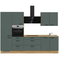 Nobilia ""Easytouch premium"", grün front: lacklaminat mineralgrün ultramatt, korpus: eiche sierra nachbildung, arbeitsplatte: eiche sierra nachbildung, arbeitsplatte: eiche sierra nachbildung), B:300,3cm H:216,6cm T:60cm, Komplettküchen-Sets,