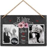 PR Print Royal Schiefertafel selbst gestalten- Fotocollage - 25 Jahre - Personalisiertes Geschenk zur Silberhochzeit mit Zwei Fotos, Namen und Datum - zum Aufhängen, 20 x 30 cm