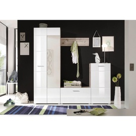 HARPER Xora Garderobe, Weiß, Eiche, Glas, 195x195x36 cm, Garderobe, Garderoben-Sets