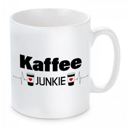 Herzbotschaft Tasse Kaffeebecher mit Motiv Kaffee Junkie, Keramik, Kaffeetasse spülmaschinenfest und mikrowellengeeignet