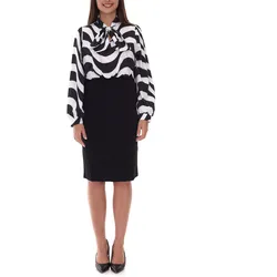 elegantes Damen Midi-Kleid Business-Kleid mit Schluppe Sommer-Kleid Langarm-Kleid 940989 Schwarz/Weiß - 34