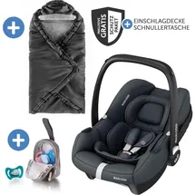 Maxi-Cosi Babyschale CabrioFix i-Size ab Geburt-12 Monate (40-75 cm) inkl. Einschlagdecke & Schnullerbox - Essential Graphite