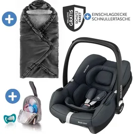 Maxi-Cosi Babyschale CabrioFix i-Size ab Geburt-12 Monate (40-75 cm) inkl. Einschlagdecke & Schnullerbox - Essential Graphite