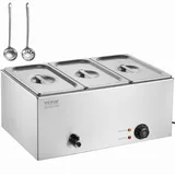 Vevor kommerzieller Speisenwärmer Speisebehälter 3 x 5.3L Edelstahl Buffetwärmer, elektrische Warmhalteplatte, 1200 W Buffetbehälter Buffet-Wasserbad, Buffet-Bain-Marie, 30–85 °C Temperaturregelung