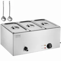 Vevor kommerzieller Speisenwärmer Speisebehälter 3 x 5.3L Edelstahl Buffetwärmer, elektrische Warmhalteplatte, 1200 W Buffetbehälter Buffet-Wasserbad, Buffet-Bain-Marie, 30–85 °C Temperaturregelung