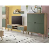 furn.design Wohnwand Juna, (in Evoke Eiche mit Salbeigrün, 4-teilig, 325 - 340 cm), skandinavisches Design